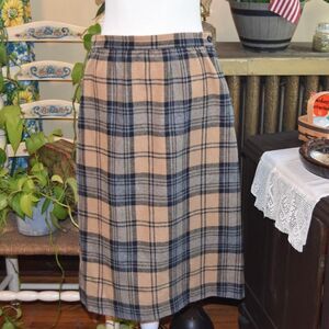 Vintage 1970s Glen Echo Sportswear Plaid Skirt Poly-Wool Blend Brown-Black Med